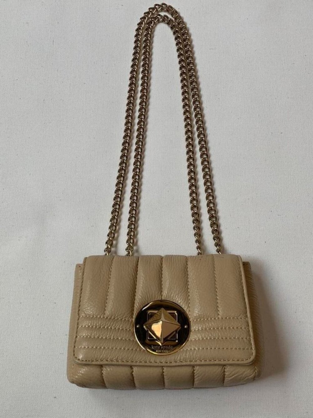 Kate Spade New York Cream Leather Mini Crossbody Bag with Gold Hardware